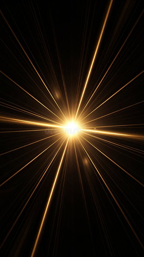 Abstract Burst of Radiant Light Emanating from a Central Point on Black stock photography