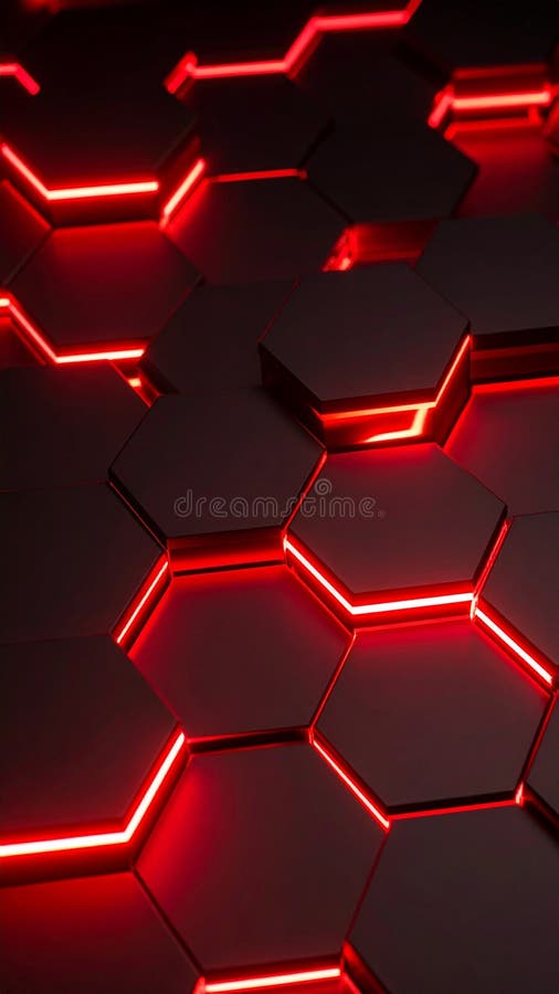 Abstract red illuminated geometric hexagonal pattern background, technology concept stock illustration