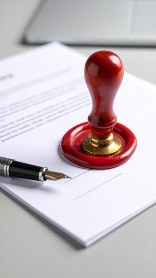 Close-up of a notary stamp, pen, and signed document on a desk, business concept. Desk business concept stock images, royalty-free photos and pictures