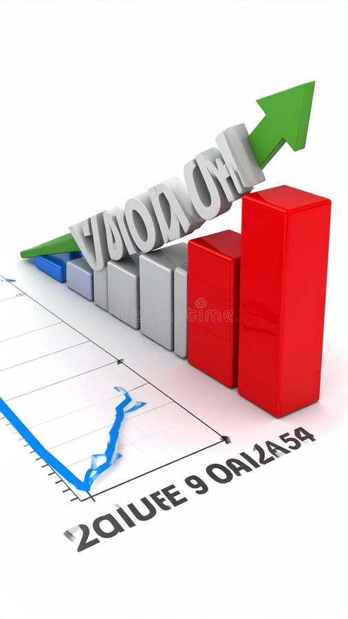 3D bar graph with rising green arrow symbolizing business growth, financial success, and data analysis. vector illustration
