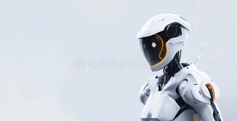 Futuristic modern white robot cyber illustration with place for text stock illustration
