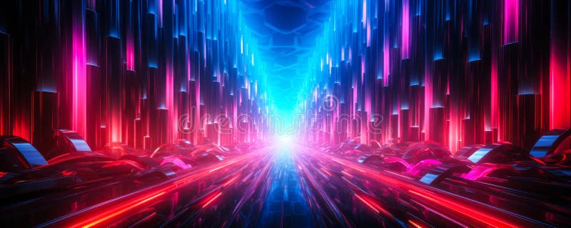3D Rendering of Ascending Neon Lines Pink and Blue Glowing Wallpaper vector illustration