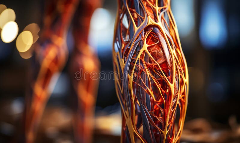 Detailed visualization of human muscle anatomy with a focus on the vascular system highlighting the complexity and beauty of the royalty free illustration