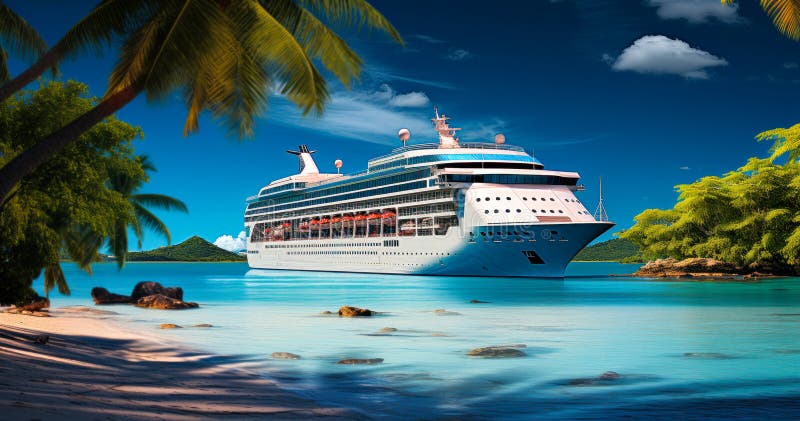 Ocean Adventure Large Cruise Ship in Exotic Destination stock illustration