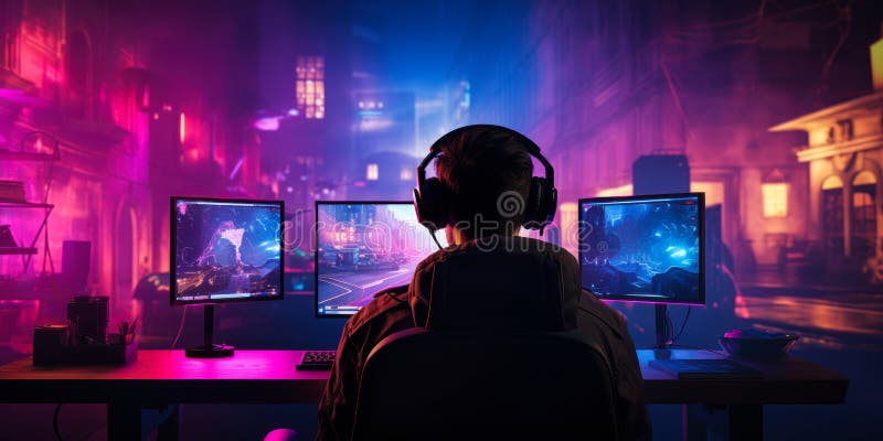 Streamer Streaming Online Content While Hacker Hacking Network System stock illustration