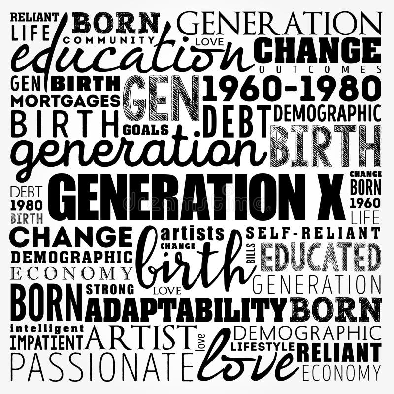 Generation x ordmolnbildningskontext stock illustrationer