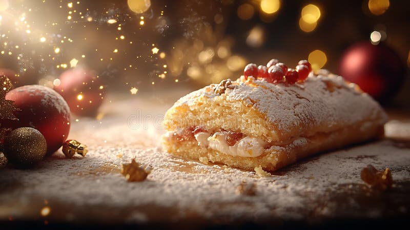 Generativ ai christmas stollen traditionell german festive dessert-nära affärskoncept. royaltyfri illustrationer