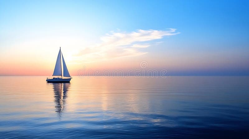 Generativ AI Tranquil Sailboat Gliding on Calm Waters Under a Colorful Sunset Sky business concept. royalty free illustration