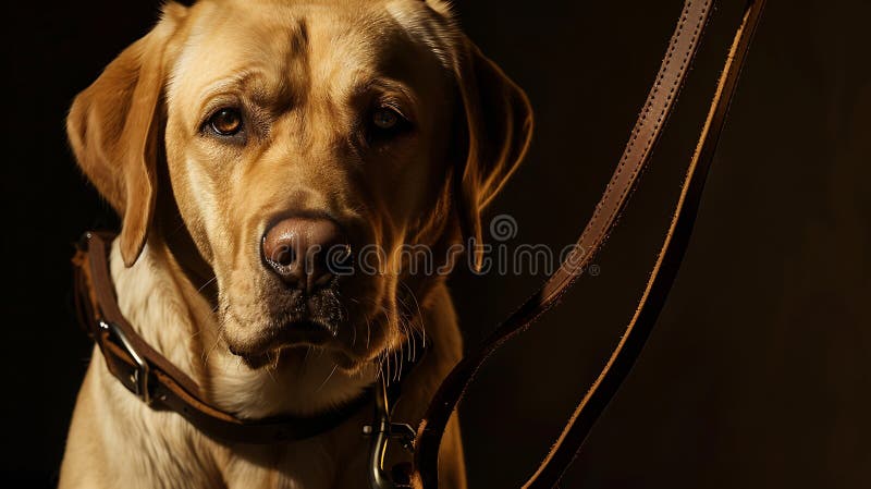 Generative AI : dog with leather leash waiting to go walkies business concept. Generative AI : dog with leather leash waiting to go walkies business concept.