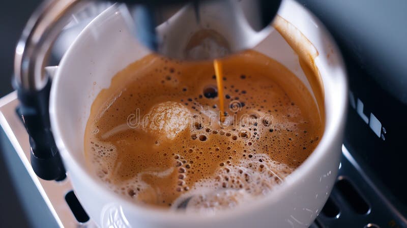Generativ kaffebryggare och kopp kaffe med skum nära processen att producera kaffe i kaffebryggaren vektor illustrationer