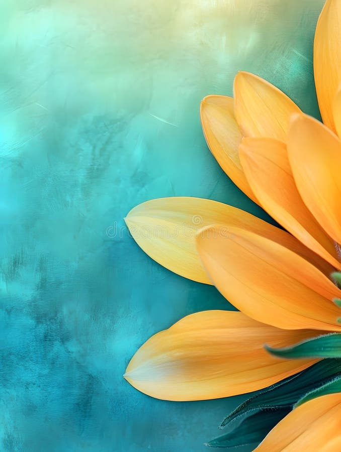 Generative AI Elegant Close-Up of Vibrant Yellow Petals Against a Teal Artistic Background business concept. Generative AI :