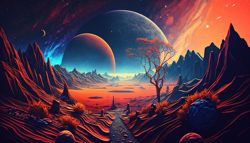 Generative AI, Alien Planet Landscape. Psychedelic Space Banner ...