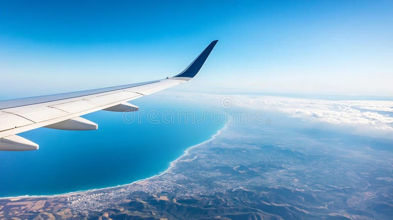 Generative AI atemberaubende Luft View Flugzeug Flüge über hellen blauen Ozean und schöne Coastline Business Concep vektor abbildung