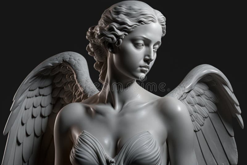 Generative Ai. Beautiful statue of a marble angel. Religious symbol.