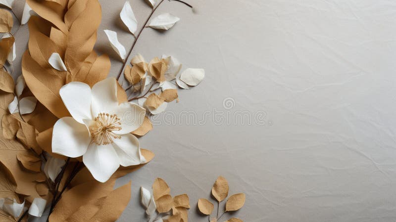Generative AI, Bohemian minimalistic background surrounded by natural dried leaves and plants royalty free illustration