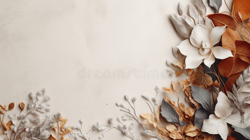 Generative AI, Bohemian minimalistic background surrounded by natural dried leaves and plants royalty free illustration