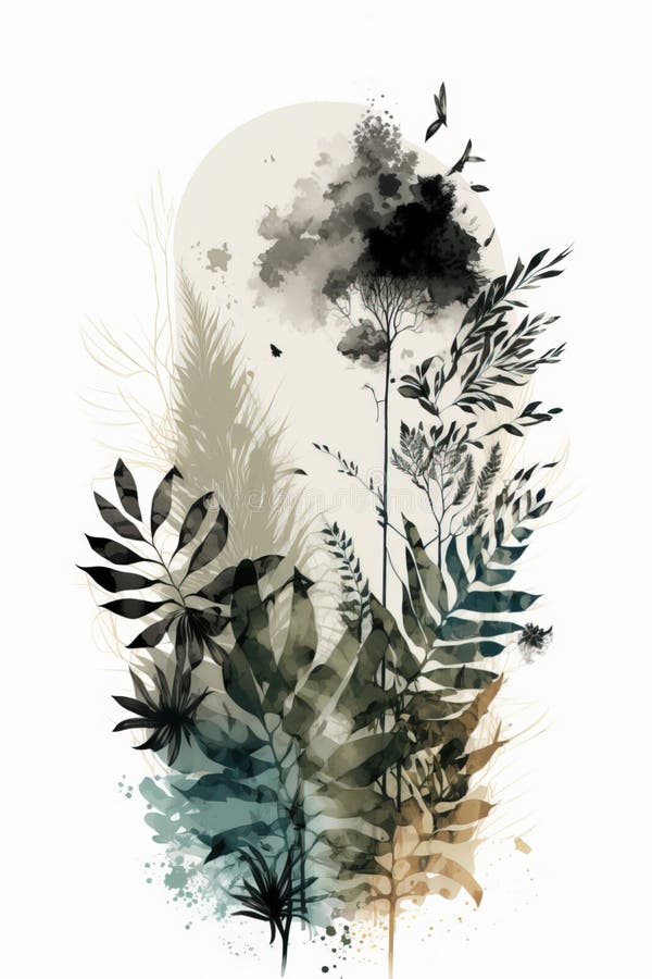 Generative AI. Boho art design on blank white background, simple minimalistic design style stock illustration