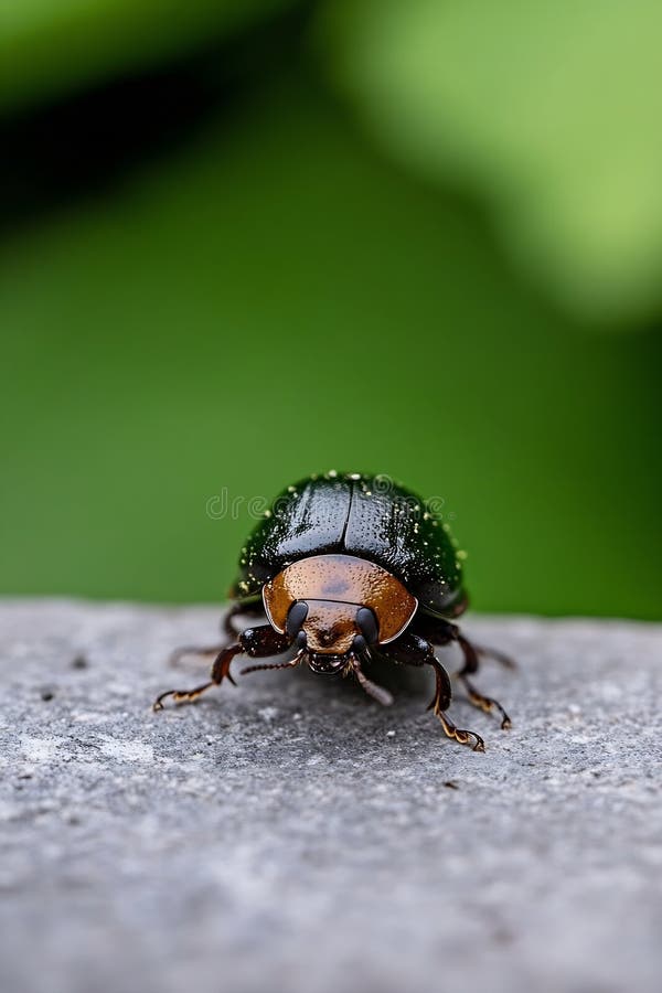 Generative AI Close Up of the Beaupiękny Green Beetle on the Stone Surface Business. ilustracja wektor