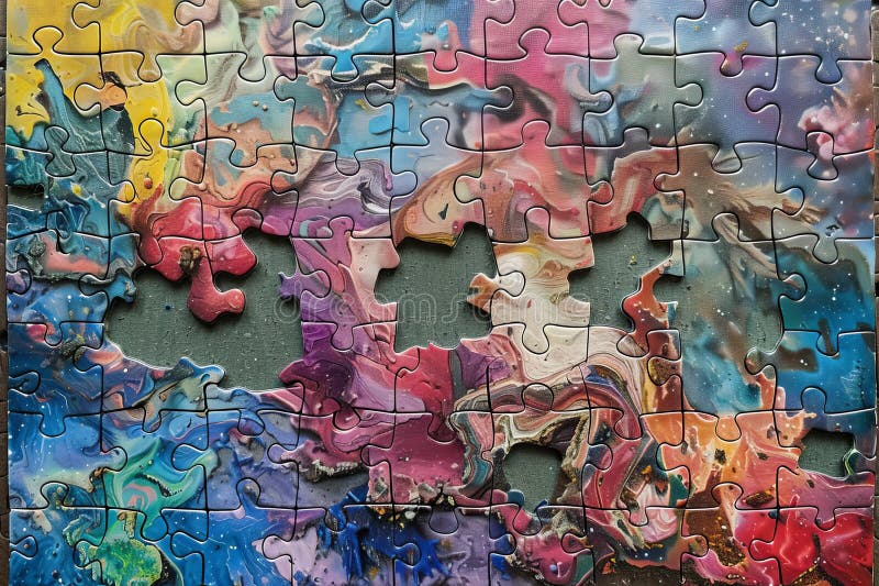 Generative ai completing jigsaw puzzle with missing piece enhancing search relevance vector illustration