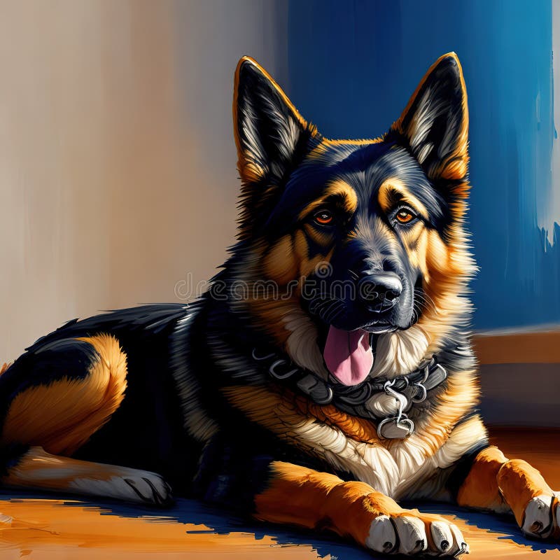 Generative AI, Cute german shepherd dog in line drawing style royalty free illustration