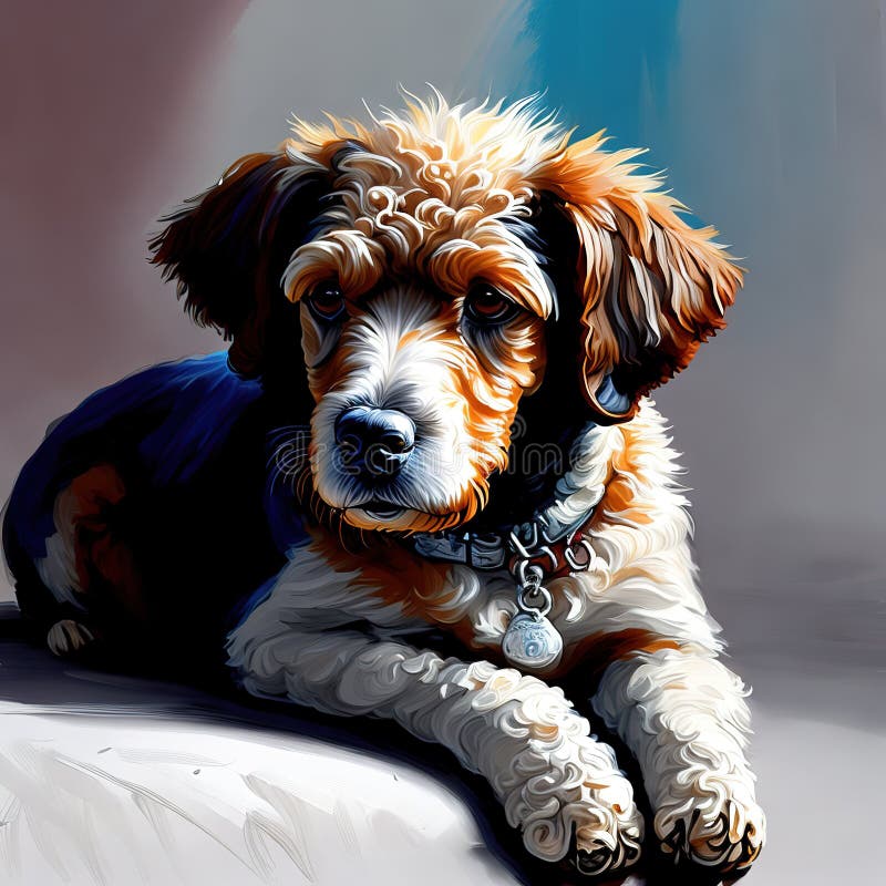 Generative AI, Cute teddy dog in line drawing style royalty free illustration