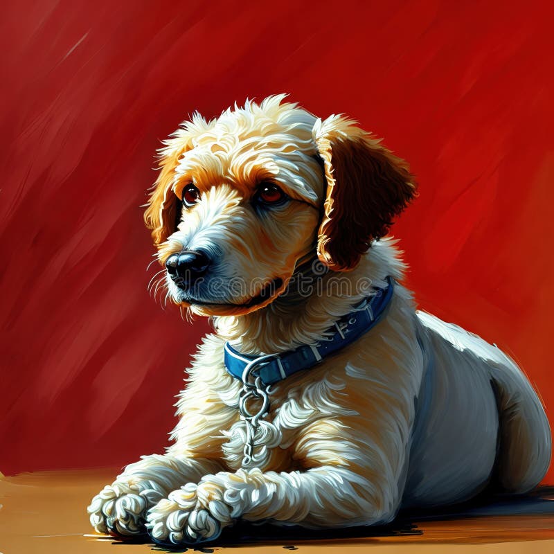 Generative AI, Cute teddy dog in line drawing style stock illustration