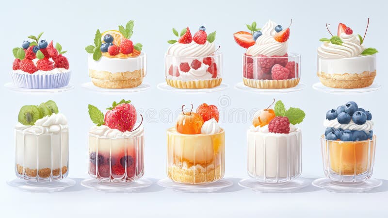 GENERATIVE AI. Delicious Array of Colorful Desserts Displayed on a Bright White Surface Highlighting Sweet Treats for Every Occasion