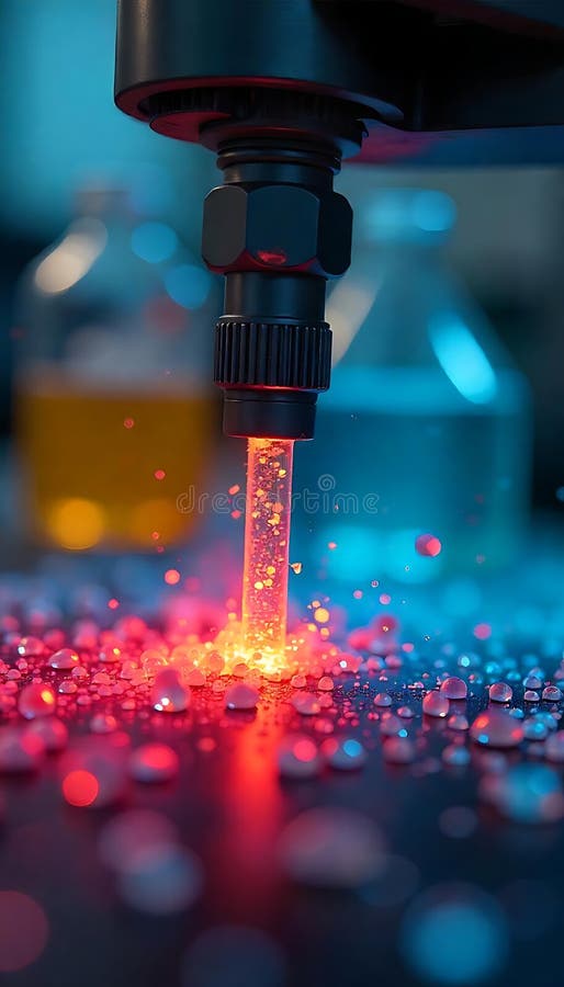 Generative AI close-up of advanced industrial manufacturing process with high-precision automated machinery and glowing heat vector illustration