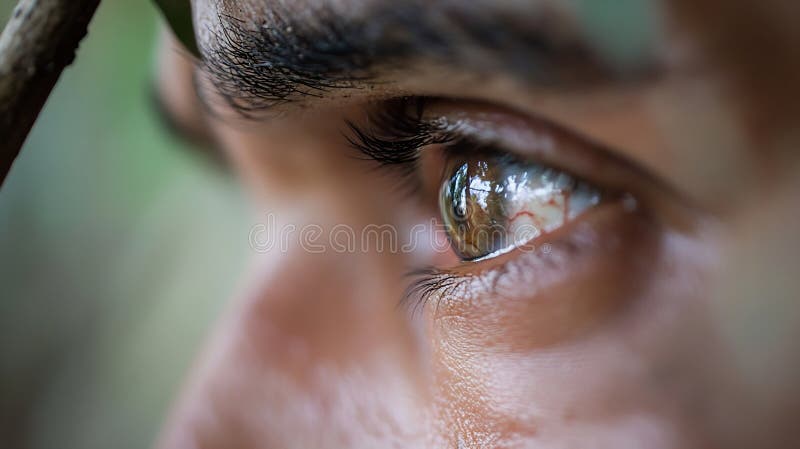 Generative AI Dramatic Close Up of a Human Eye Capturing Nature Reflection business concept. royalty free illustration