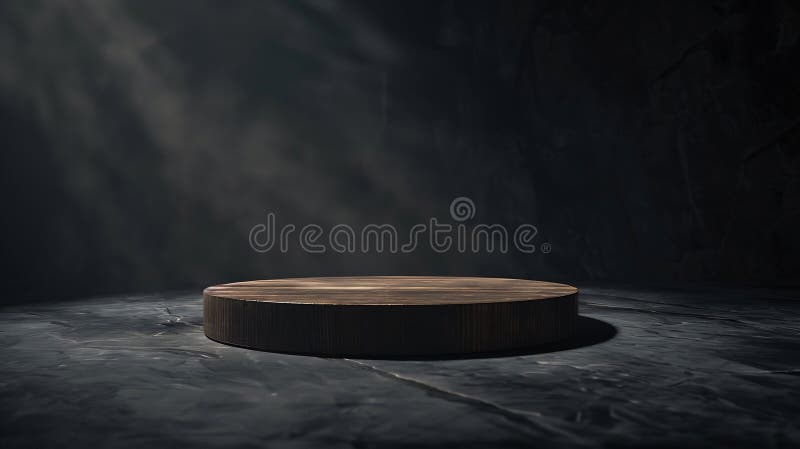 Generative AI Eco rustic wood circle disc platform podium canvas fabric on black background Minimal empty display royalty free illustration
