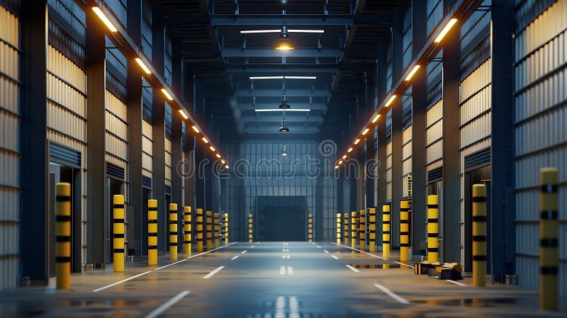 Hangar industrial gol generat. intrarea în clădirea fabricii. clădire industrială goală. zonă industrială în stock illustration