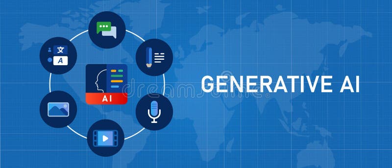 Generative image video art sound created by artificial intelligence technology vector illustration.