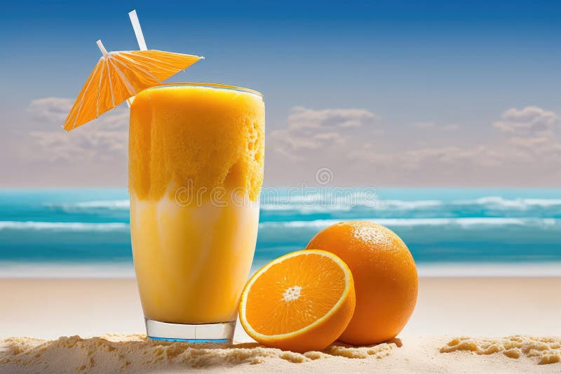 Cold Orange Juice on the Beach Stock Illustration - Illustration of ...