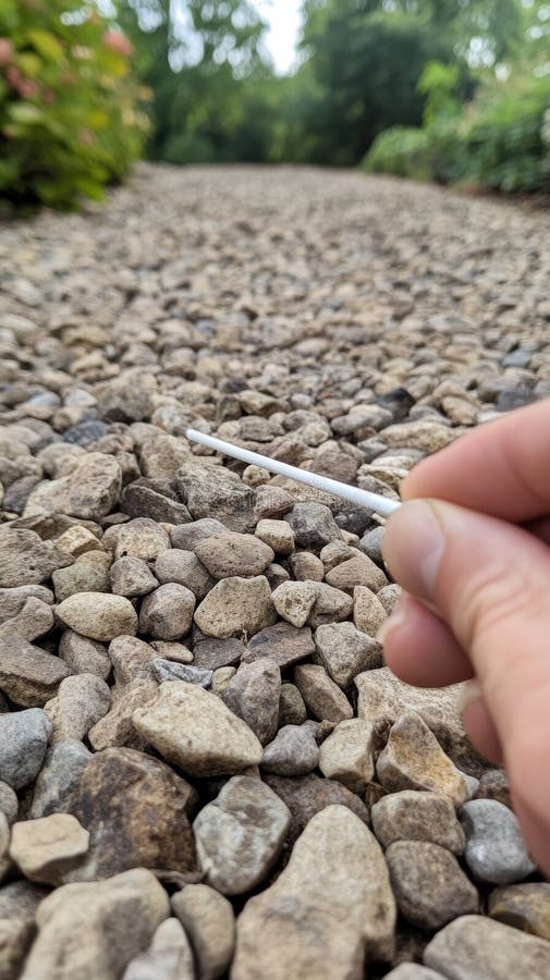 Generative ai ha prodotto l'immagine di una mano che guida un bastone bianco lungo un percorso di pietra curvo fotografia stock libera da diritti