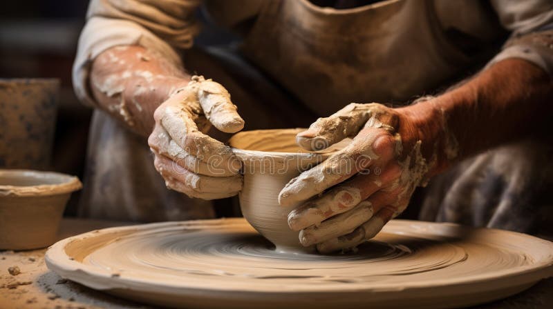 Potter Hands Making In Clay On Pottery Wheel. Potter Makes A Pottery On The Pottery  Wheel Clay Pot. Stock Photo, Picture and Royalty Free Image. Image 43434771.