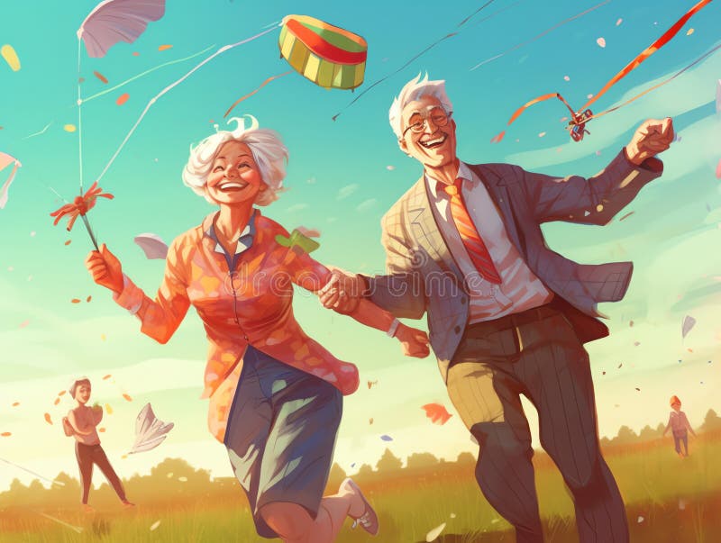 Generative Ai Happy Aged Pensioner Characters Stock Illustration Illustration Of Vector
