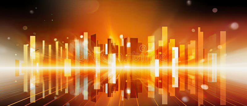 Gold orange colored abstract city image, generative ai illustration stock illustration