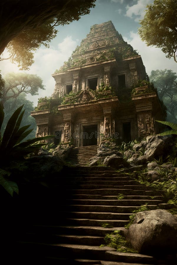 Generative AI Illustration of Ancient Temple Ruins in a Jungle Stock ...
