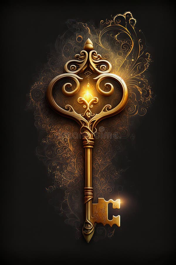 Magical key on brown background, ai midjourney generated illustration stock illustration
