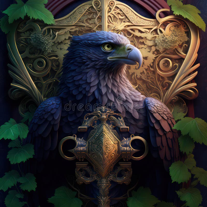 Generative AI illustration of heraldry style design of eagle on ornate intricate shield background royalty free illustration