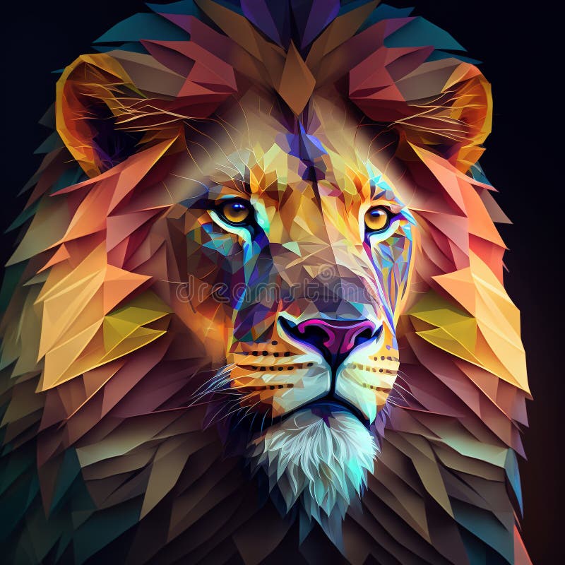 An Angry Lion with an Open Mouth and Sharp Teeth Roars in the Thicket of  the Night Forest. Generative AI Illustration in Bright Colors with Abstract  Brush Strokes for Wall Art and