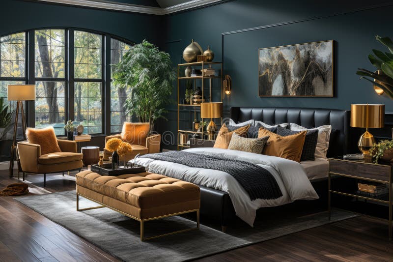 Generative ai illustration of modern and spacious bedroom vector illustration