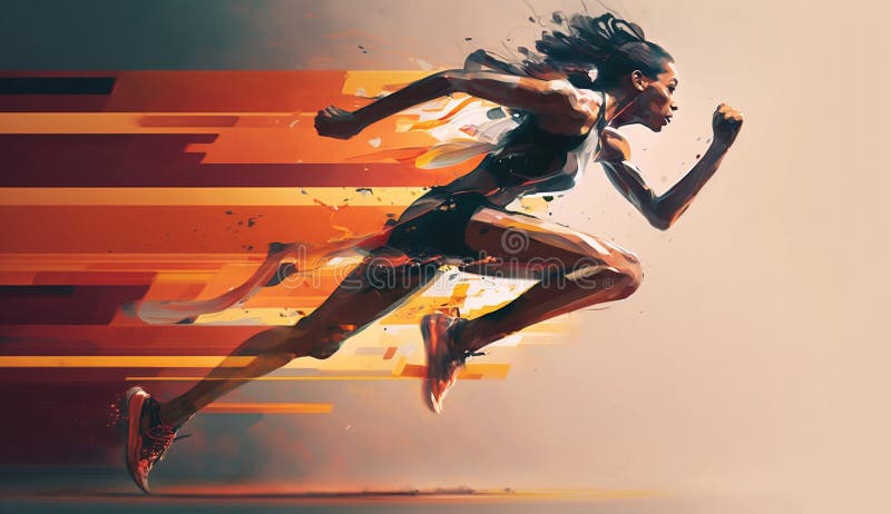 Runner Who Starts Running in a Hurry To the Future. Generative AI Stock Illustration 