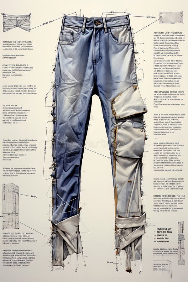 Generative AI-created image showcasing one detailed sketches of jeans. Annotations ai stock images, royalty-free photos and pictures