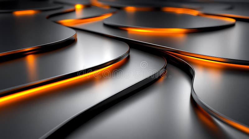 Generative AI Image of Metallic Sleek Surface Abstract Background with Wavy Curve Pattern.