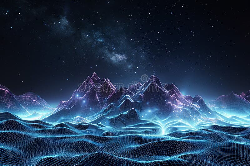 Generative AI Image of Mountains with Glowing Edges royalty free illustration