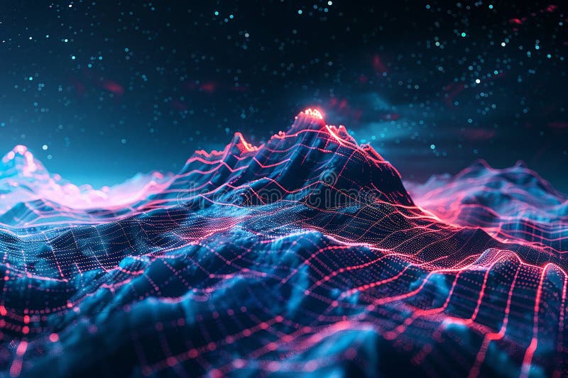 Generative AI Image of Mountains with Glowing Edges royalty free illustration