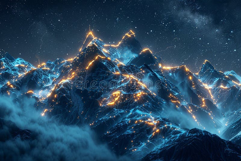 Generative AI Image of Mountains with Glowing Edges vector illustration