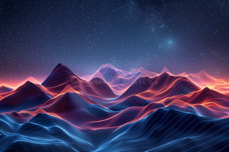 Generative AI Image of Mountains with Glowing Edges royalty free illustration