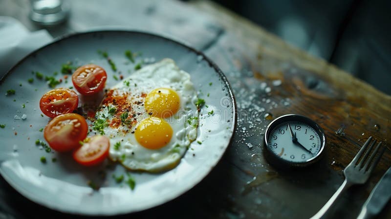 Generative AI Intermittent fasting IF diet concept with 168 hour clock timer for skipping meal and eating keto low. Generative AI : Intermittent fasting IF diet concept with 168 hour clock timer for skipping meal and eating keto low carb high fat food meal healthy nutritional dish with gym exerc